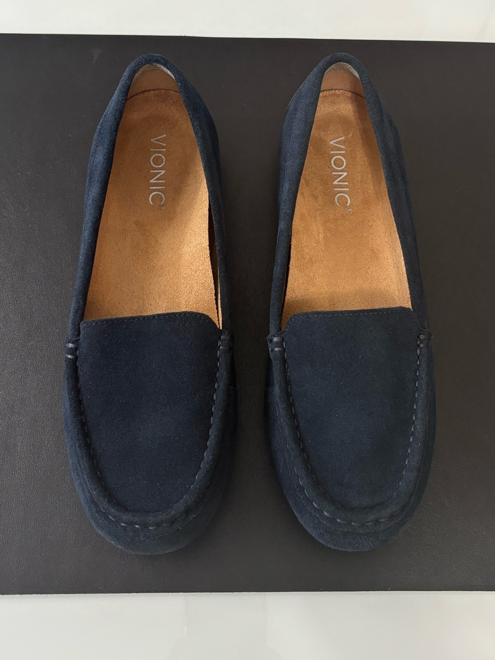 Vionic Women's Debbie Navy Blue Suede Driving Moccasin Loafers, Size 8.5, Preppy